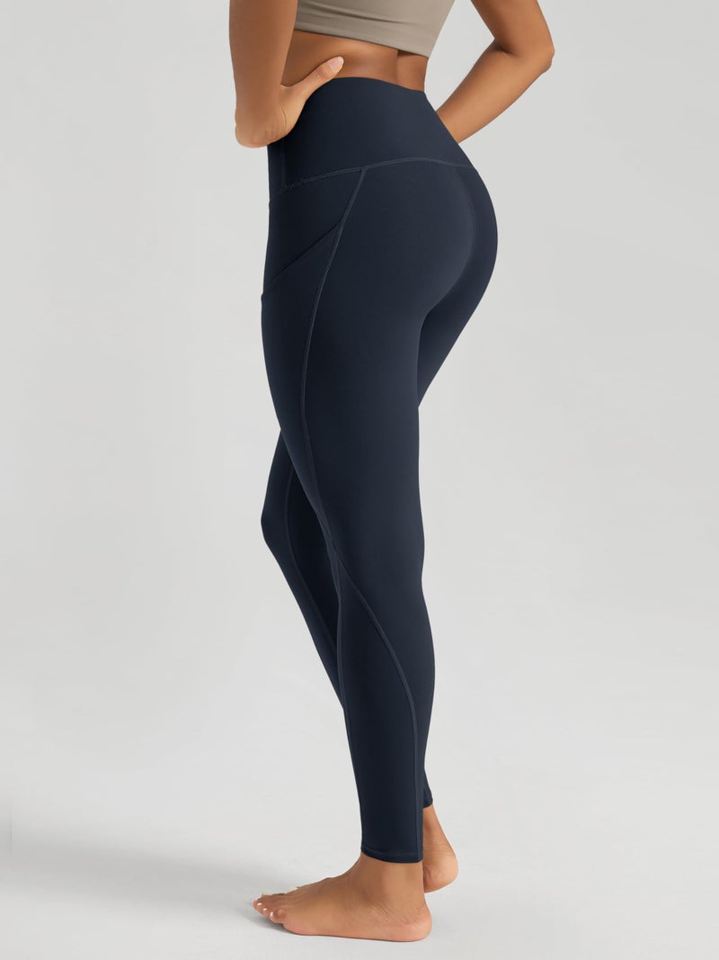 ODODOS Women's High Waisted Full Length Yoga Leggings with Pockets, 28" Inseam Tummy Control Non See Through Workout Athletic Running Yoga Pants, Deep Navy, X-Large - Image 2